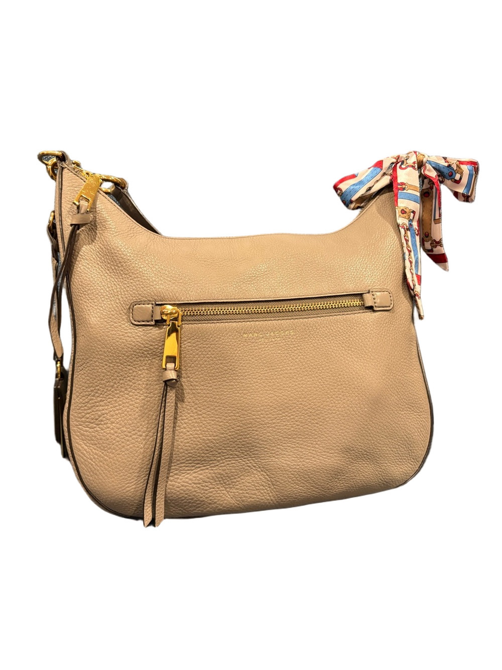 Marc Jacobs Pebbled Leather Hobo Shoulder Bag Neutral Taupe Gold Hardware EUC